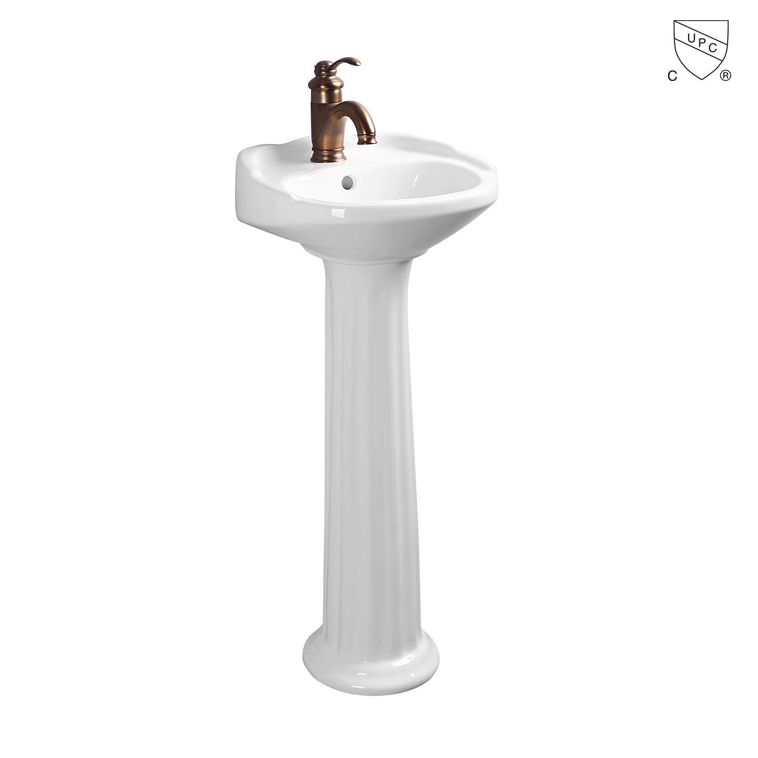 IAPMO listed UPC/CUPC certified CSA approved freestanding lavatory ceramic porcelain mini pedestal sink with backsplash MB-2065, produced by Meilong ceramics